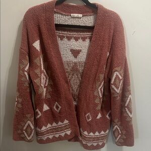 New Look Geometric Patterned Cardigan in Rust and Cream
